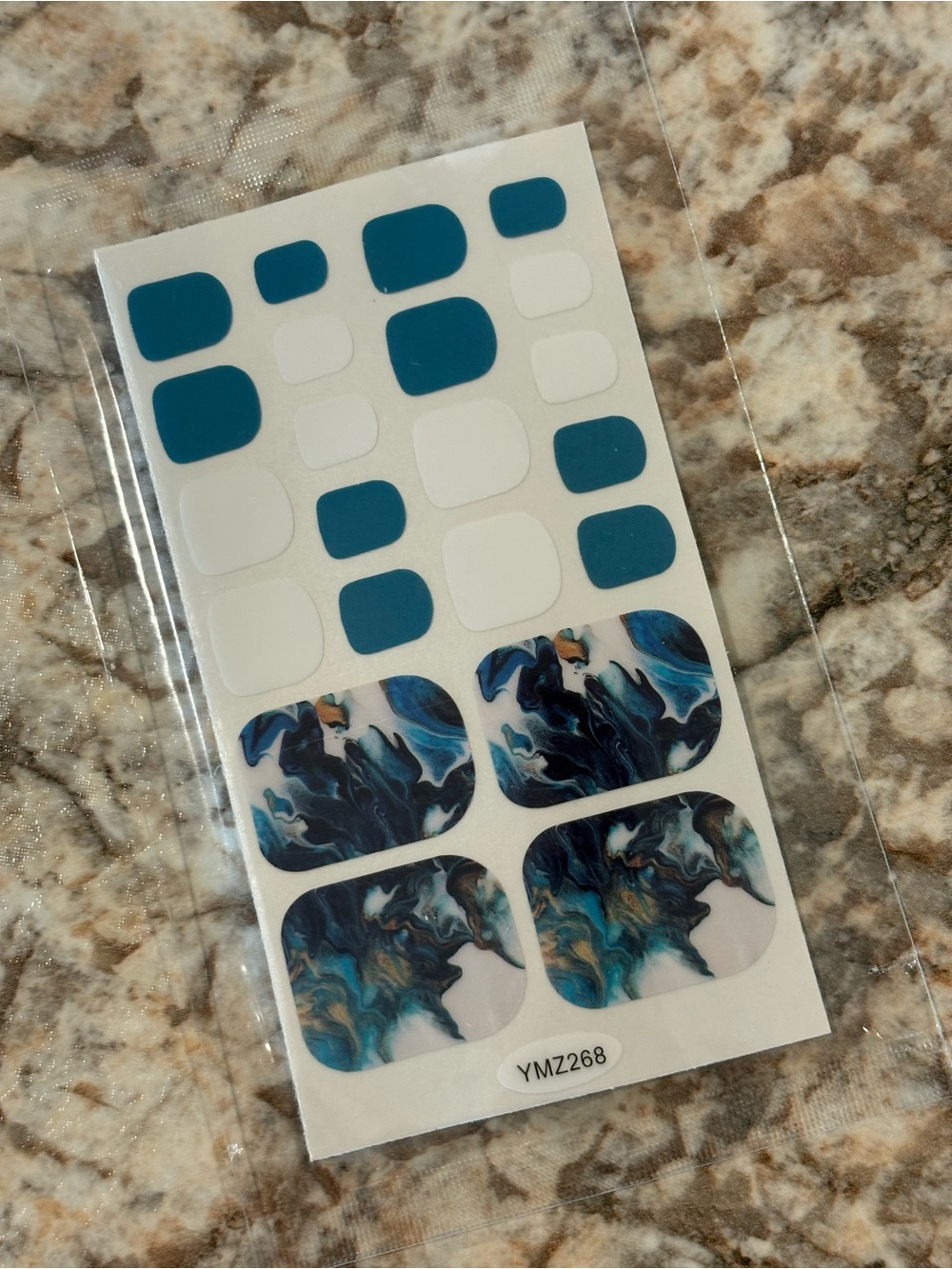 Blue & White Marble Nail Wrap Set for Toes